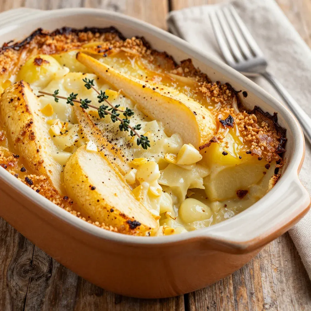 creamy parsnip and potato gratin with garlic for cozy family dinners
