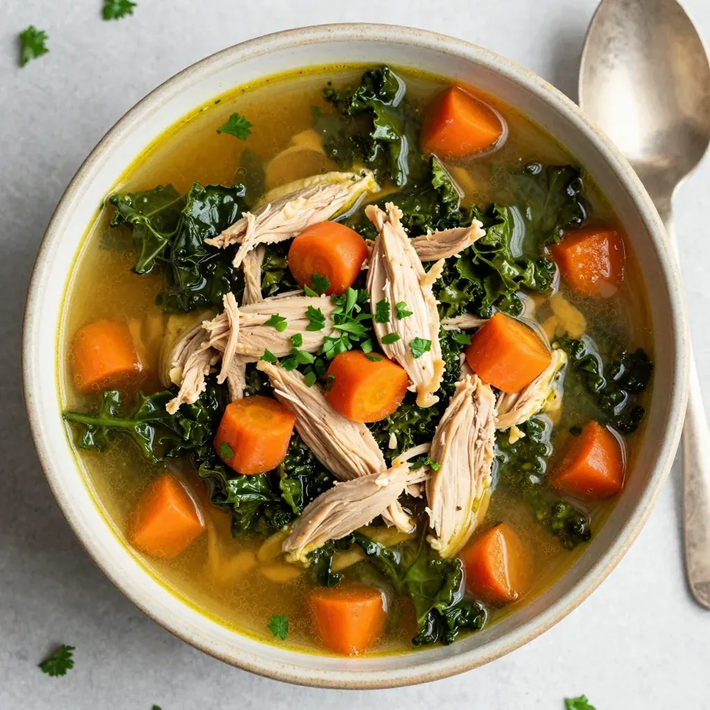 slow cooker chicken and kale soup with carrots for budget friendly meals