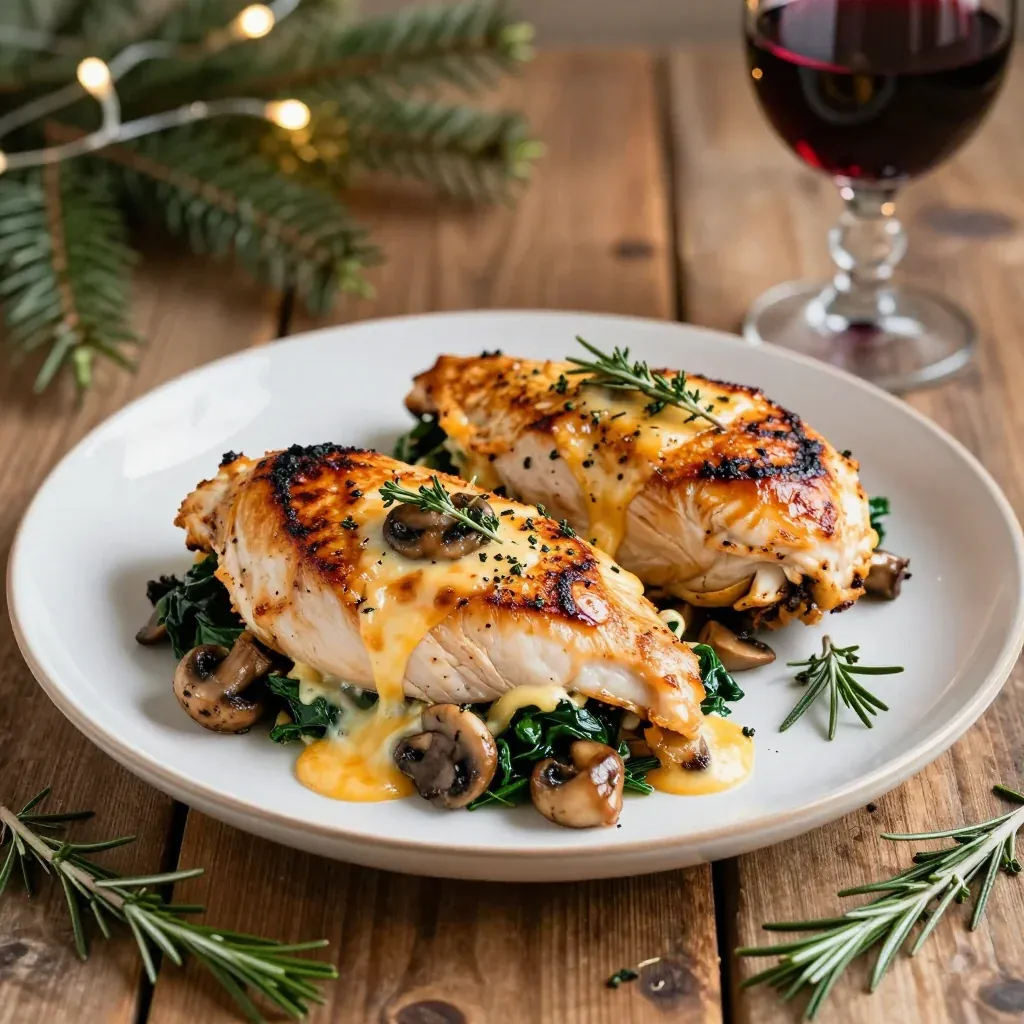 herbed mushroom and spinach stuffed chicken breast for holiday dinner