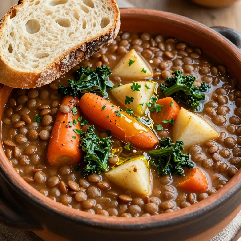warm onepot lentil and winter vegetable stew for cozy evenings