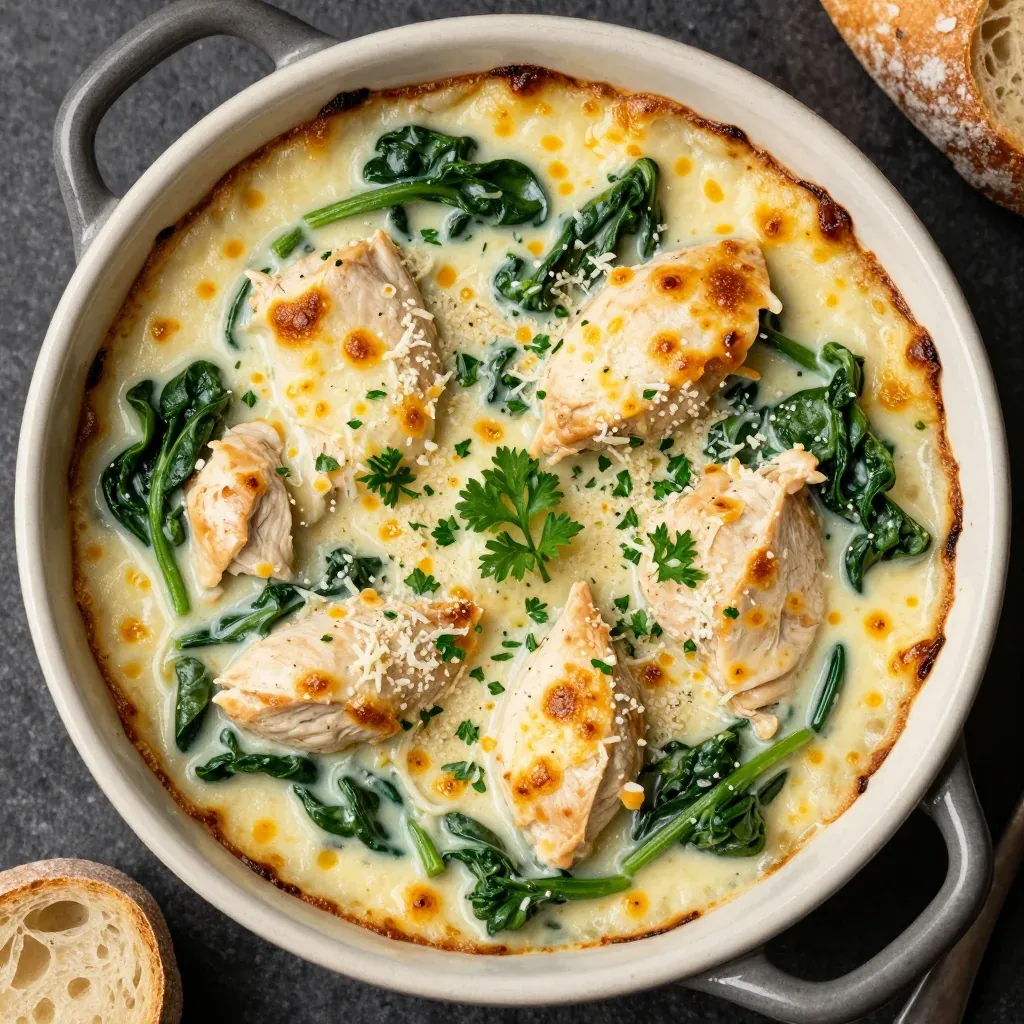 creamy garlic chicken and spinach casserole for healthy winter dinners