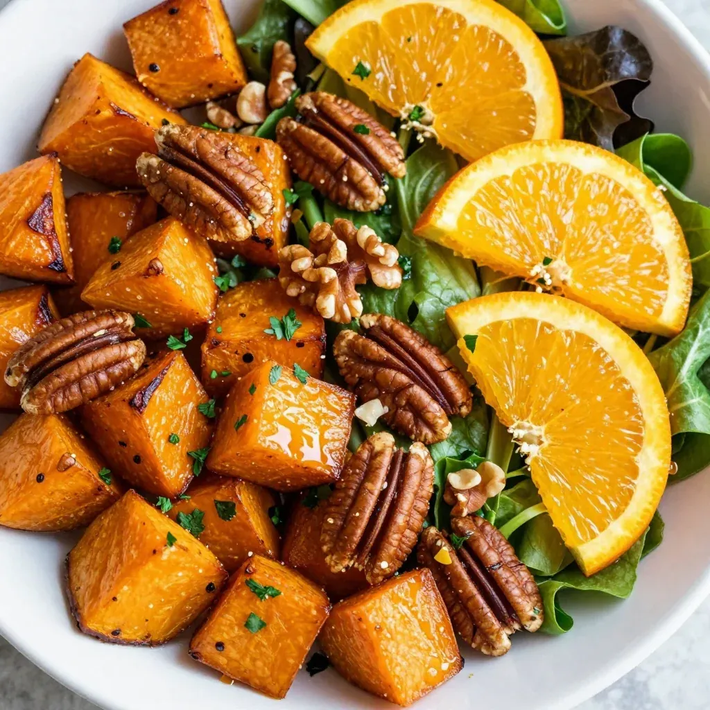warm citrus and sweet potato salad with toasted nuts for family meals