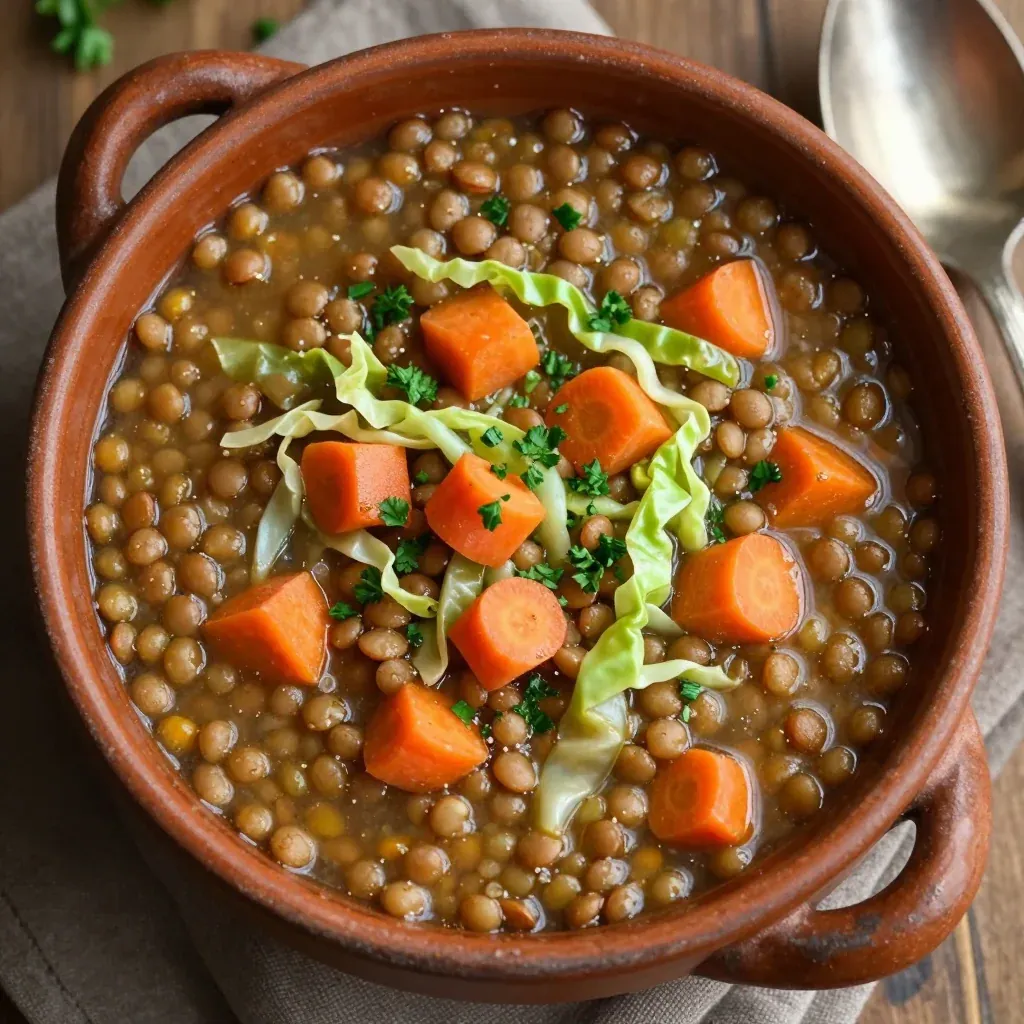 onepot lentil soup with carrots and cabbage for cold january evenings