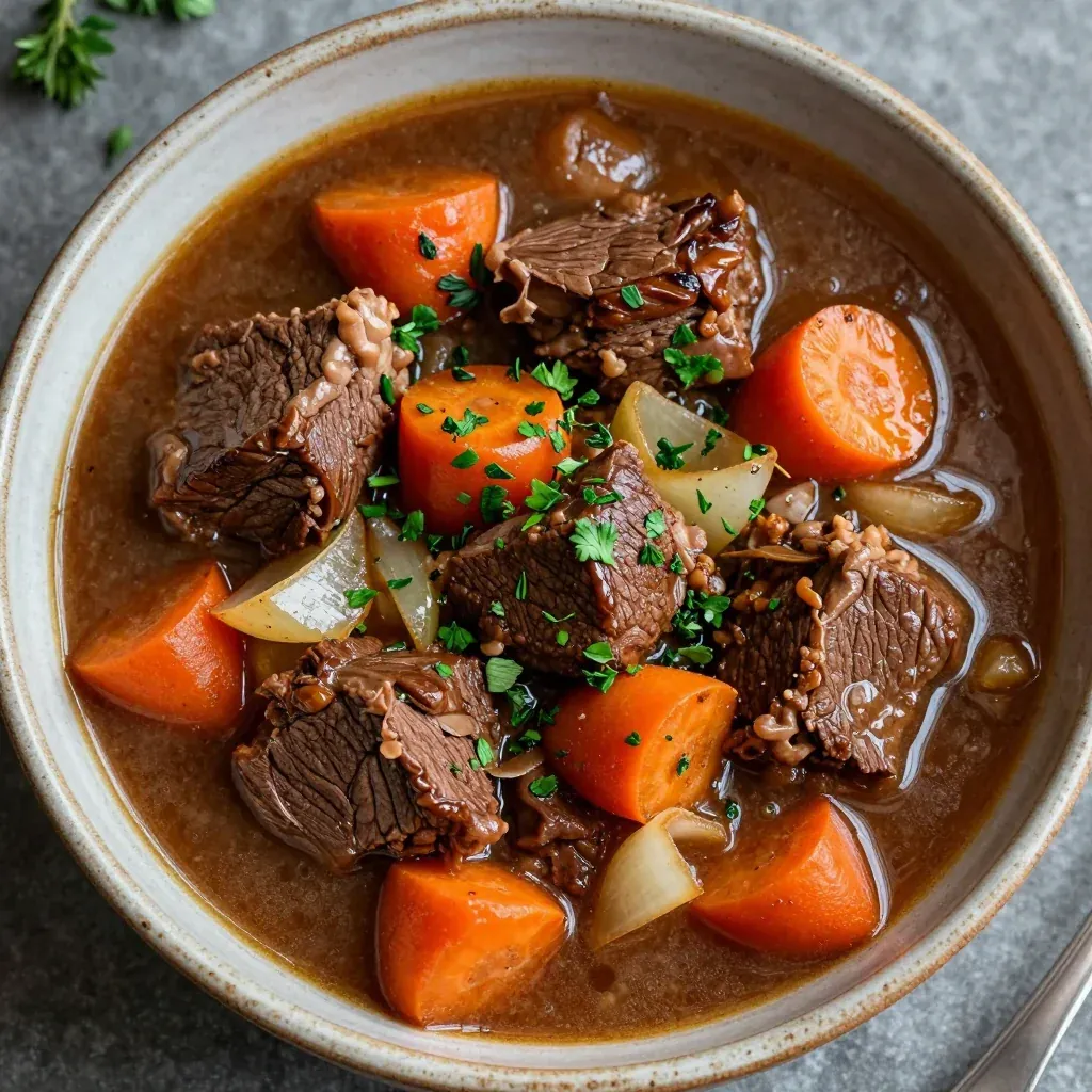 comforting slow cooker beef and carrot stew with fresh herbs