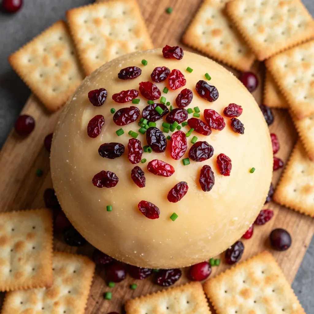 homemade cheddar cheese ball with cranberries for holiday parties