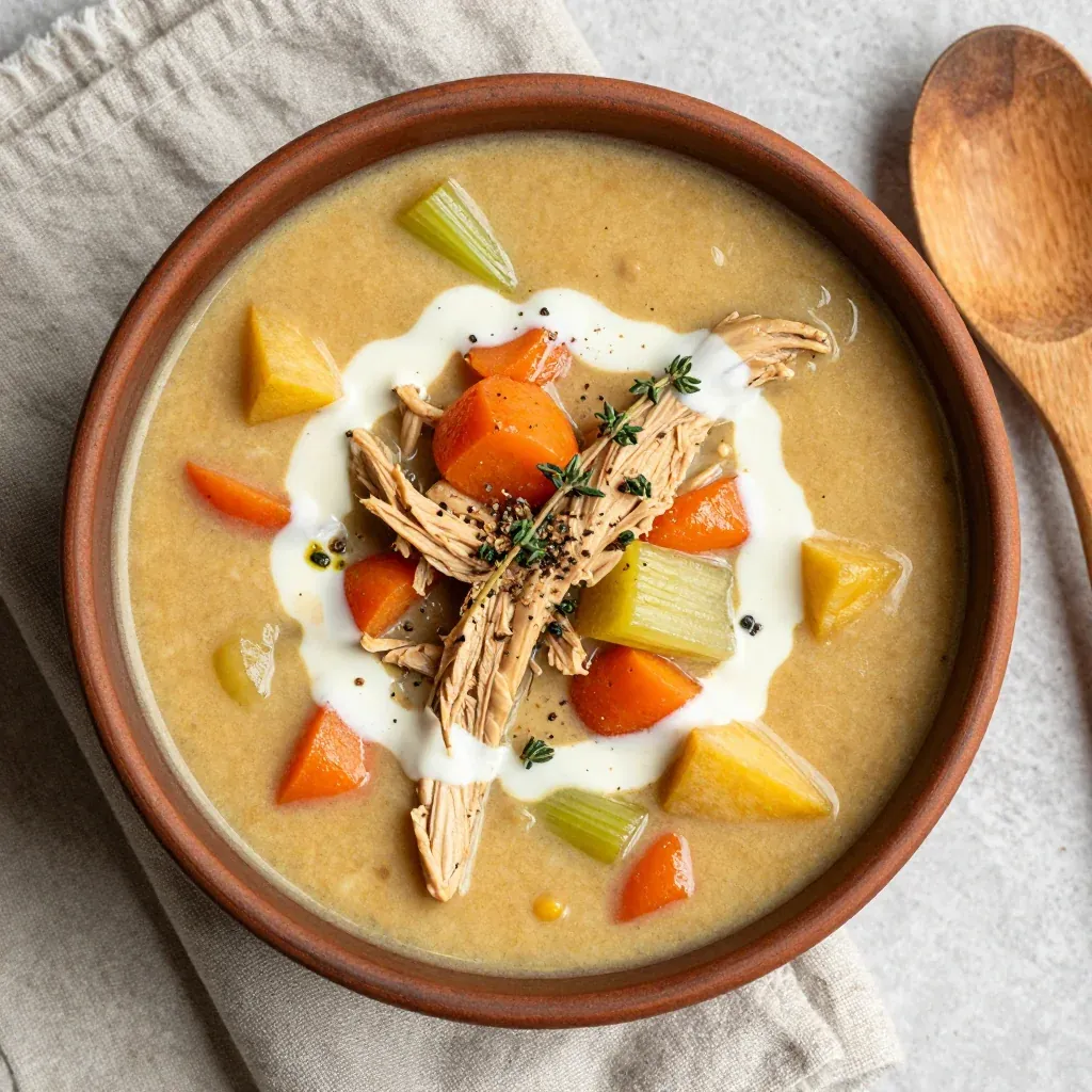 creamy slow cooker chicken and root vegetable soup for warm family nights