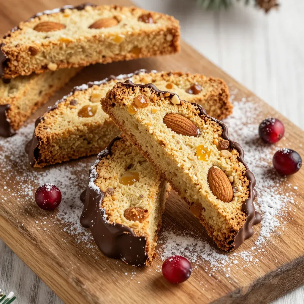 gingerbread biscotti with spiced chocolate drizzle for holiday snacking