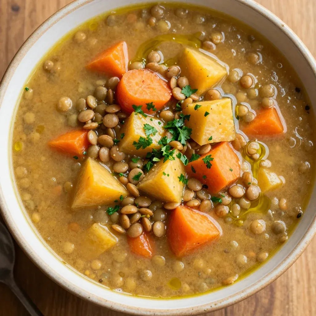 healthy meal prep onepot lentil and root vegetable soup