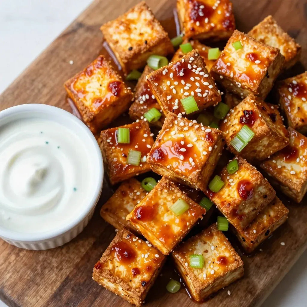 Crispy Baked Tofu with Buffalo Sauce for Vegan Game Day Snack