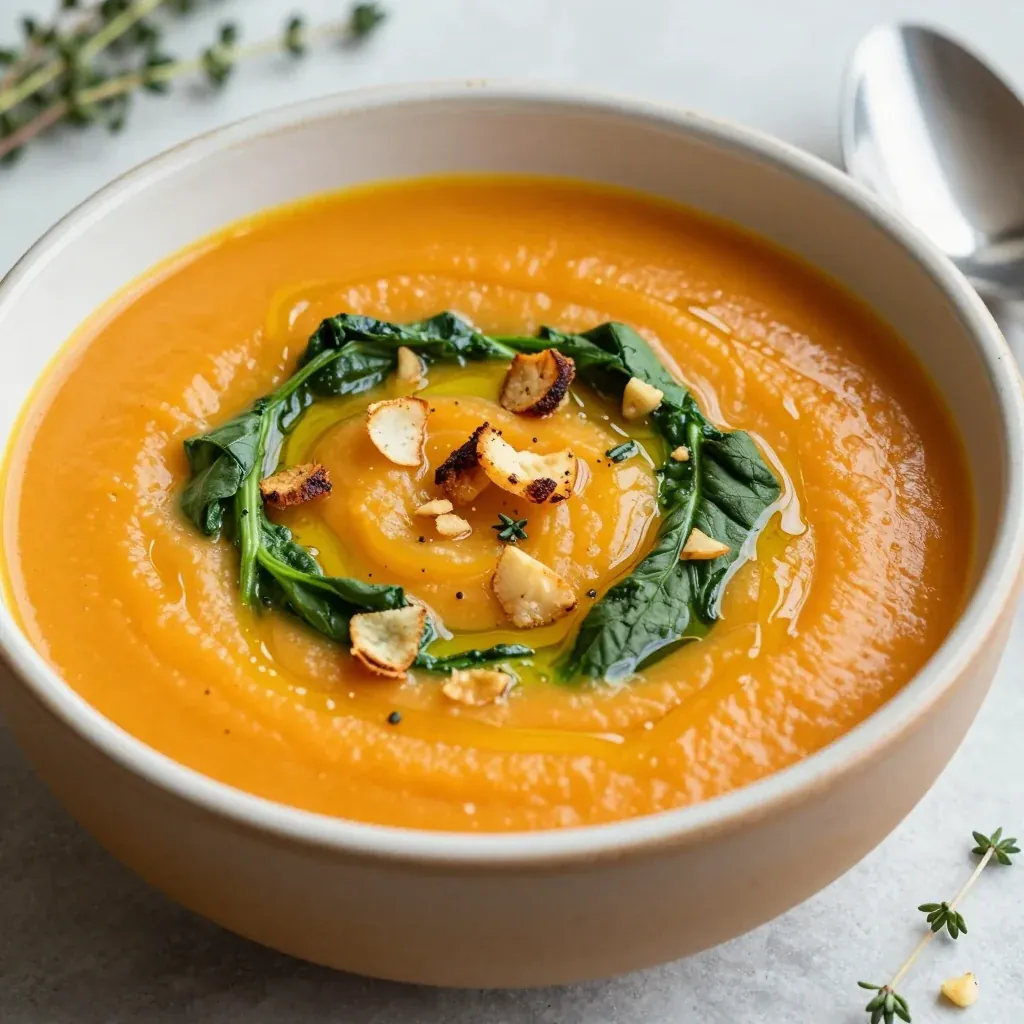 healthy slow cooker spinach and sweet potato soup with garlic