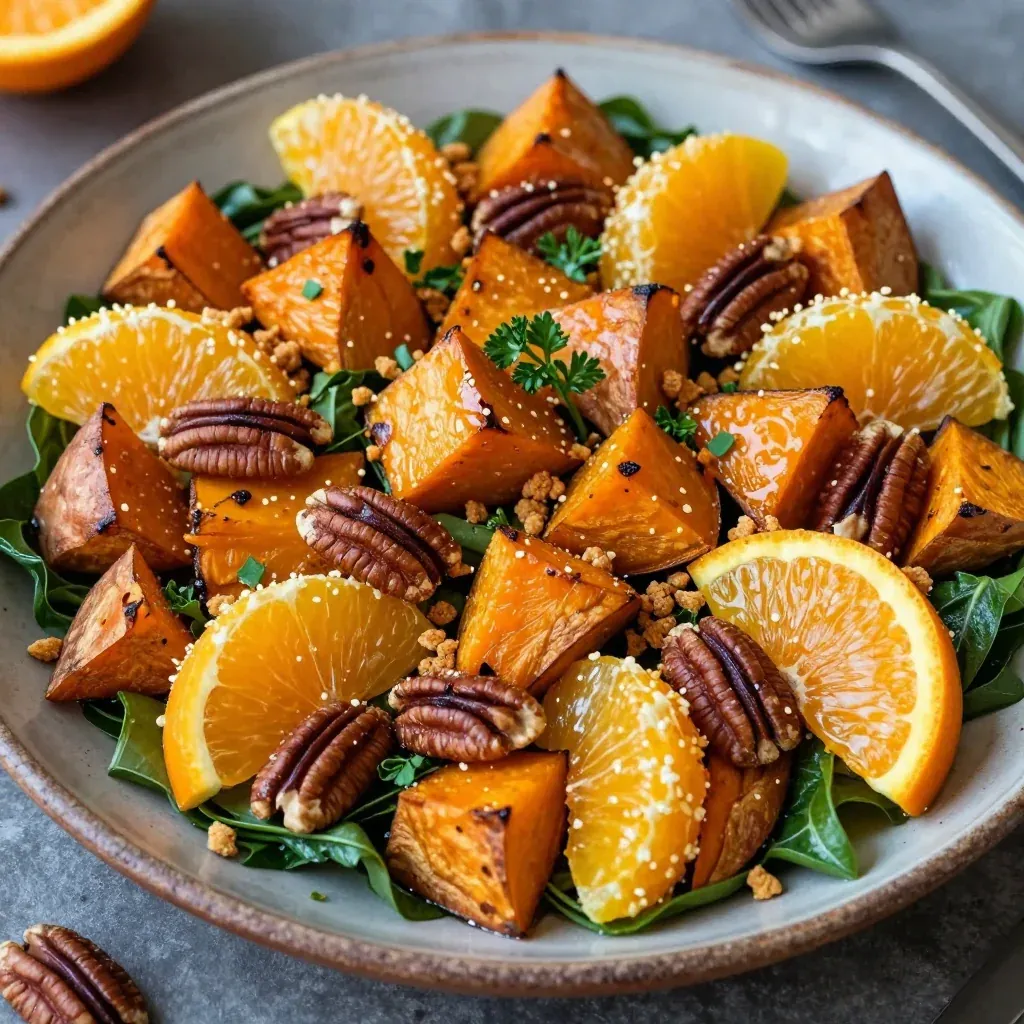 warm citrus and sweet potato salad with toasted nuts for family meals