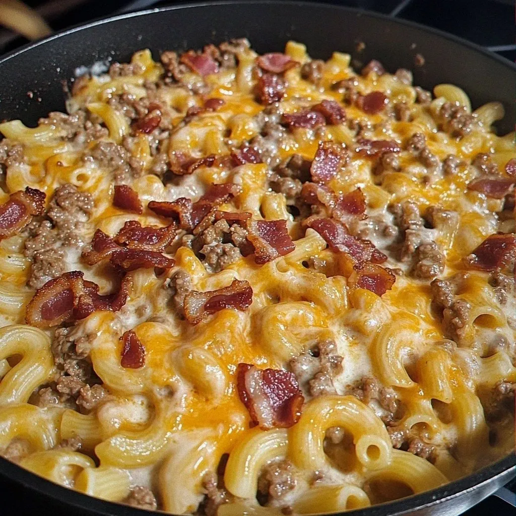 Indulge in the Loaded Bacon Cheeseburger Pasta Skillet Recipe Today!