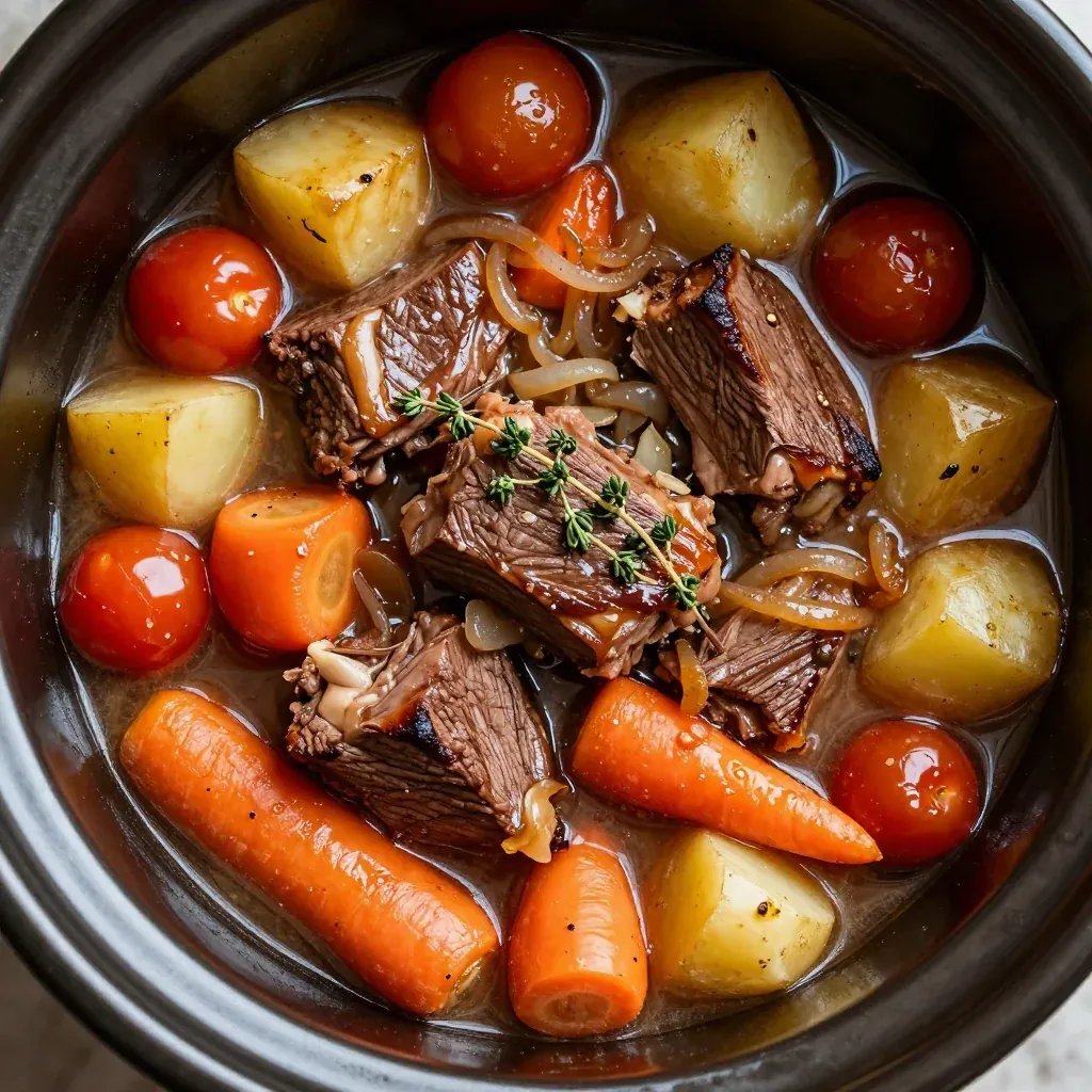 slow cooker garlic and thyme beef stew with root vegetables