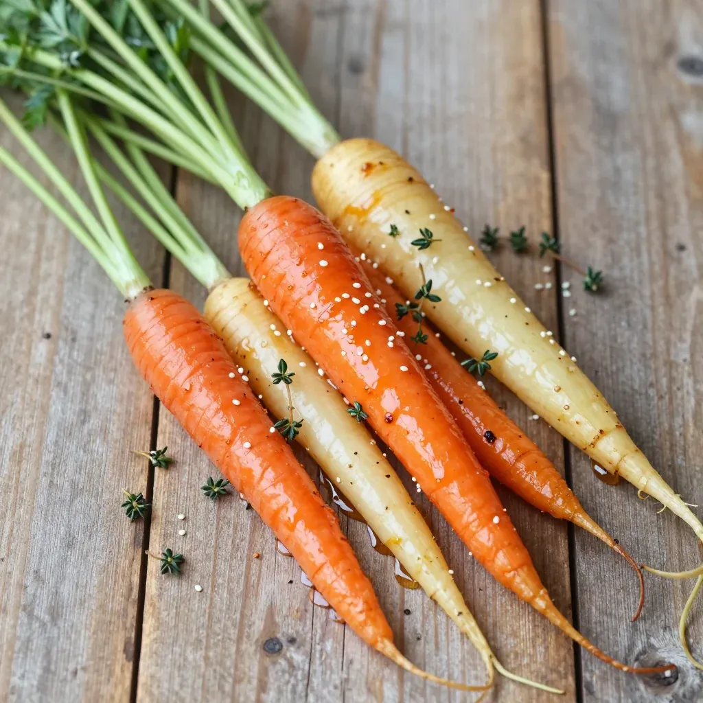 maple glazed carrots and parsnips with fresh thyme for side dishes