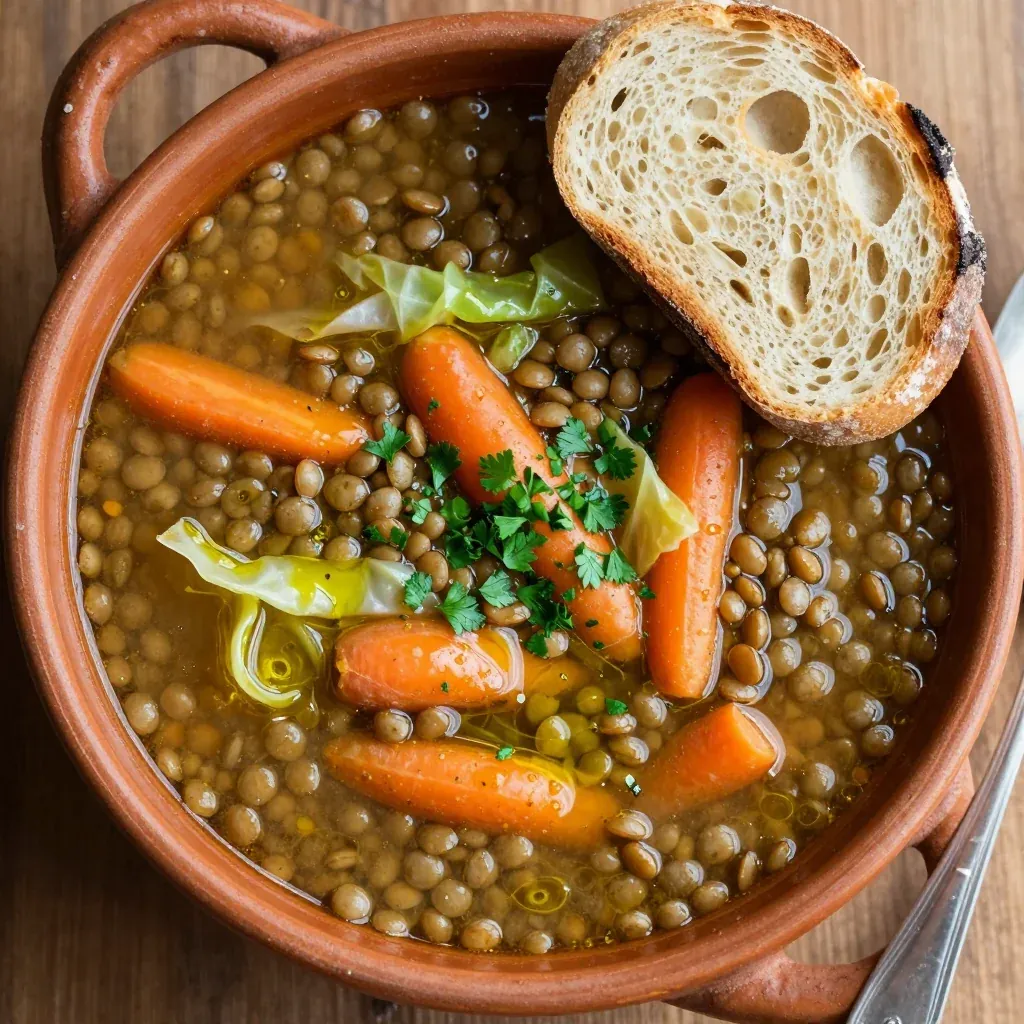 comforting onepot lentil soup with carrots and cabbage for winter