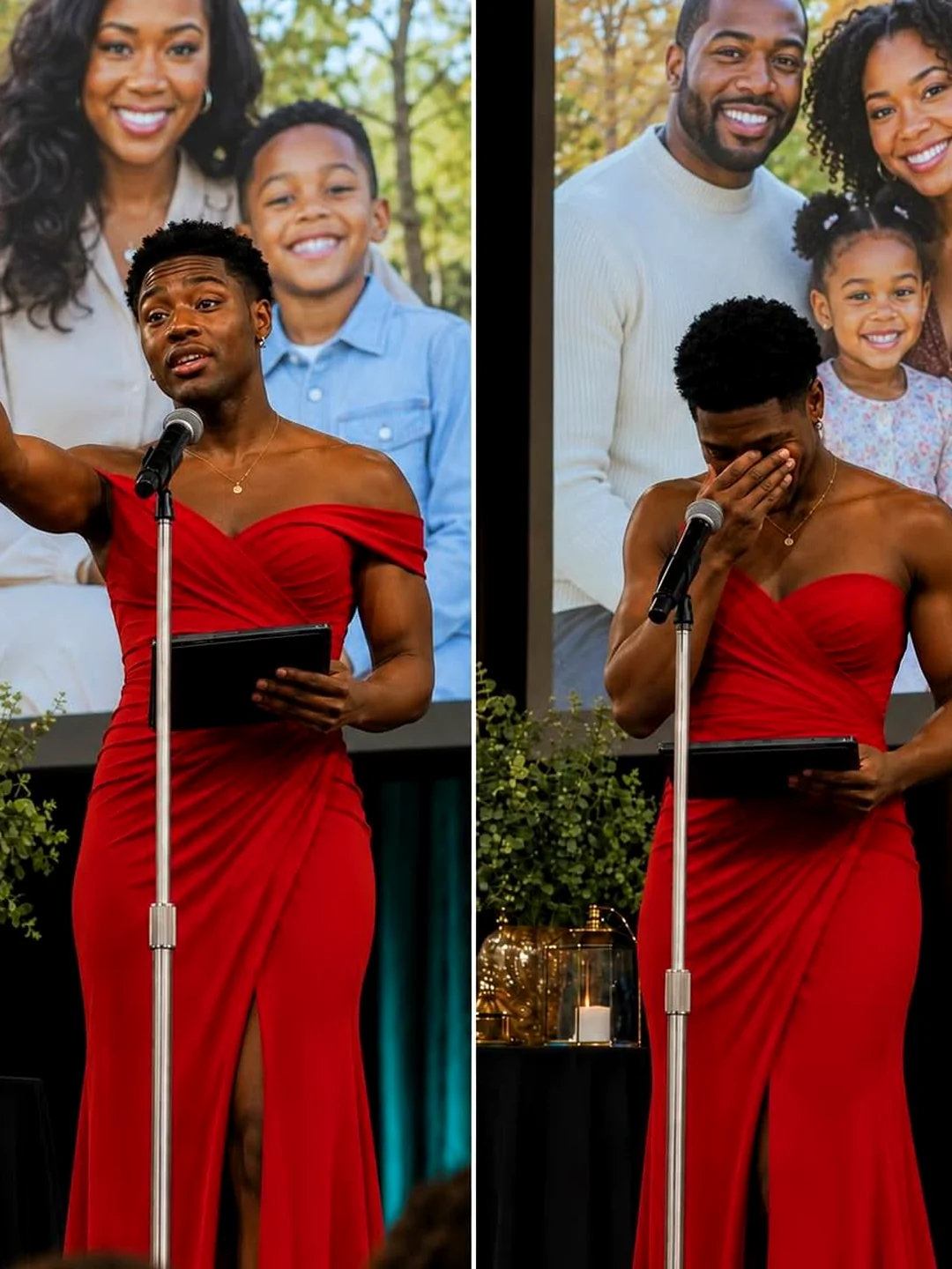 I watched my son stride across the stage in a red dress, and the gift he handed me shattered my heart.