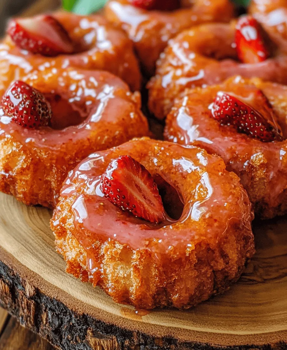 French crullers are a timeless pastry that elegantly combines a light, airy texture with a rich, indulgent flavor. Originating from France, these delightful treats have charmed pastry lovers across the globe. They are often recognized for their unique shape, which features a twisted, spiral form that creates a beautiful, golden exterior. While traditional crullers are delightful in their own right, the strawberry glazed variation elevates this treat to new heights, incorporating the bright, sweet flavor of fresh strawberries that perfectly complements the buttery dough.