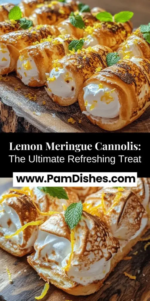 Indulge in the delightful fusion of tradition and innovation with these Zesty Lemon Meringue Cannolis! Experience the crispy shell filled with a creamy lemon filling and topped with fluffy meringue for a refreshing dessert twist. Perfect for impressing family and friends, this recipe will guide you step-by-step to create a masterpiece right in your kitchen. Bring a taste of Italy home today! #Cannolis #LemonDesserts #Baking #ItalianDesserts #Foodie #DessertLovers