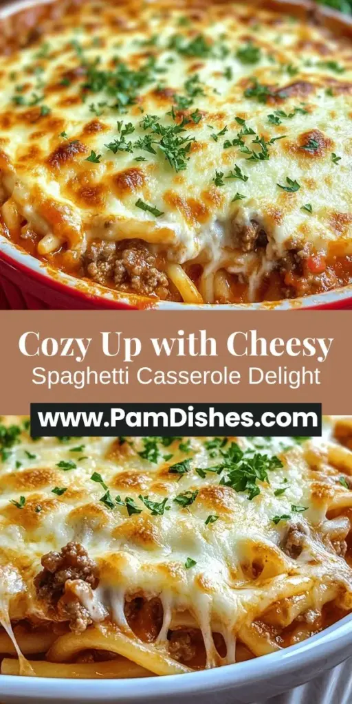 Discover the ultimate comfort food with our Cheesy Spaghetti Casserole Delight! This heartwarming dish combines the chewiest spaghetti, flavorful ground beef or turkey, aromatic onions, and three delicious cheeses for a cozy family meal. Perfect for any occasion, it's versatile and easily adaptable for dietary needs, too. Bake to bubbly perfection and enjoy shared moments around the table! #CasseroleRecipes #CheesySpaghetti #FamilyFavorites #ComfortFood #DinnerIdeas #MealPrep #CookingAtHome