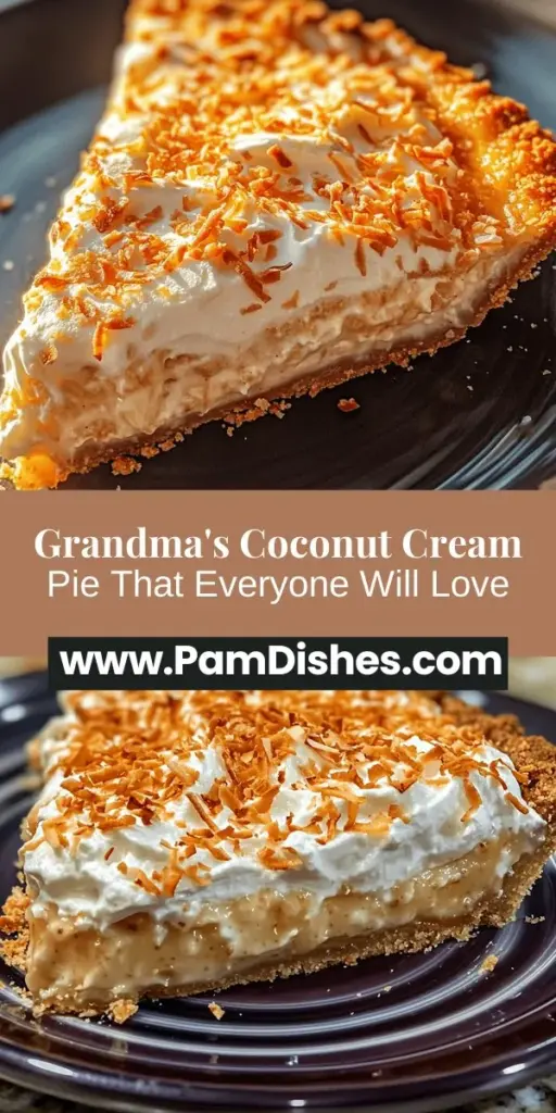 Indulge in the nostalgia of Grandma's Delightful Coconut Cream Pie, a classic dessert that brings back memories of family gatherings and laughter. This recipe features a buttery graham cracker crust filled with a creamy coconut mixture, topped with light and fluffy whipped cream. Perfect for any occasion, this pie combines tropical flavors with a comforting touch, creating a delightful treat that will transport you straight to sunny days spent in Grandma's kitchen. Discover the magic of this timeless recipe and create sweet moments with your loved ones.
