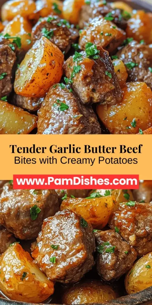 Indulge in the rich flavors of Slow Cooker Garlic Butter Beef Bites & Potatoes, a perfect dish for busy weeknights or family gatherings. This easy recipe features tender beef and creamy baby potatoes, all simmered in a luscious garlic butter sauce. Just prep in the morning, set your slow cooker, and return to a mouthwatering meal. It's comforting, satisfying, and oh-so-delicious. Try it today! #SlowCooker #BeefBites #ComfortFood #DinnerIdeas #GarlicButter #EasyRecipes #MealPrep