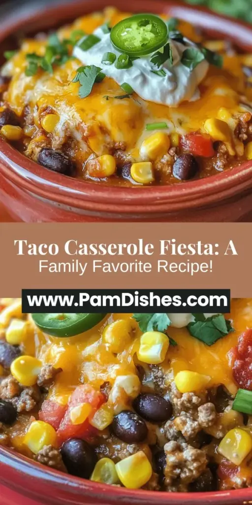 Bring the ultimate comfort food to your dinner table with the Ultimate Taco Casserole Fiesta! This layered delight combines the flavors of tacos with the coziness of a baked casserole, perfect for any family gathering or weeknight meal. Featuring ground meat, black beans, corn, and plenty of cheese, this dish is as versatile as it is delicious. Get ready to share warmth and laughter over this hearty favorite! #TacoCasserole #ComfortFood #FamilyMeals #RecipeIdeas #CookingAtHome #EasyRecipes #MexicanCuisine #FoodieFun
