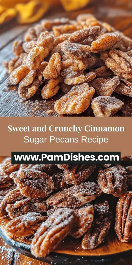 Indulge in the irresistible goodness of sweet cinnamon sugar pecans! This simple recipe combines crunchy pecans with a harmonious blend of sugar, cinnamon, and a hint of salt for the perfect sweet snack. Great as standalone treats, toppings for desserts, or additions to salads, these pecans are versatile and delicious. The rich flavors and delightful aroma make them a must-try. Enjoy this gourmet snack today! #SweetCinnamonSugarPecans #SnackTime #HealthyTreats #EasyRecipes #PecanLove