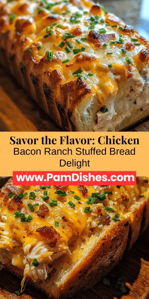 Discover the ultimate comfort food with this Chicken Bacon Ranch Stuffed Bread recipe! This easy-to-make dish combines the savory flavors of chicken, crispy bacon, and zesty ranch dressing, all stuffed inside a crusty bread loaf. Perfect for gatherings, game days, or cozy dinners, it is sure to impress. Get ready to enjoy a delicious mix of gooey cheese and rich filling that will have everyone coming back for more! #StuffedBread #ChickenBaconRanch #ComfortFood #EasyRecipes #DeliciousEats #GameDaySnacks