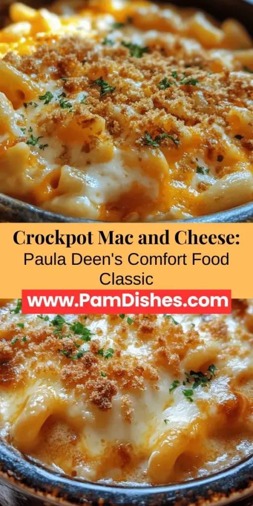 Discover the ultimate comfort food with Paula Deen's Heavenly Crockpot Mac and Cheese! This creamy, cheesy dish elevates the classic recipe, creating a delightful experience for family gatherings or cozy nights at home. With minimal effort, you can enjoy rich flavors and an indulgent texture that kids and adults will adore. Easy to prepare in a slow cooker, this mac and cheese promises to be a hit wherever you serve it. Perfect for bringing everyone together around the table!