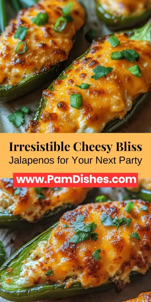 Dive into the delicious world of Cheesy Bliss Jalapenos, the ultimate appetizer that combines creamy fillings with spicy jalapeño peppers. These irresistible bites are easy to prepare, making them perfect for any gathering. With a rich blend of cream cheese, cheddar, feta, and spices, they deliver a satisfying punch of flavor. Get ready to impress your guests and savor every cheesy bite. #CheesyJalapenos #AppetizerRecipe #SpicyDelight #ComfortFood #PartySnacks #FoodieFavorites