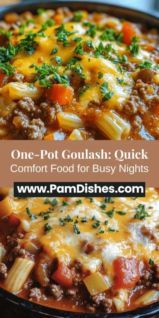 Discover the heartwarming flavors of Savory One-Pot Goulash Delight! This classic dish combines ground beef, aromatic veggies, and elbow macaroni in a rich, paprika-infused sauce that warms the soul. Perfect for busy weeknights, this easy recipe minimizes cleanup while delivering maximum flavor. Enjoy togetherness around the dinner table with this comforting comfort food staple! #Goulash #OnePotMeal #ComfortFood #EasyRecipes #FamilyDinner #HungarianCuisine #HomeCooking
