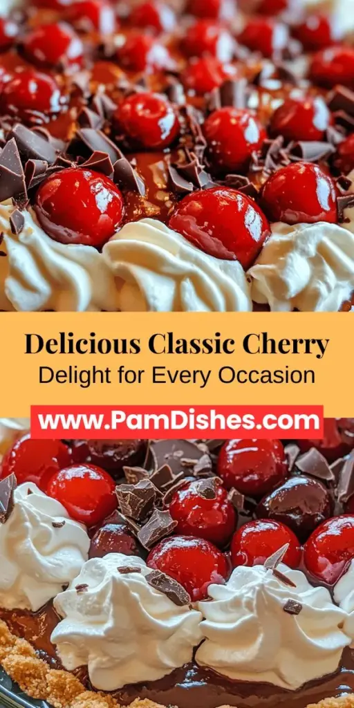 Classic Cherry Delight is a nostalgic dessert that combines the sweetness of fresh cherries with light whipped cream, all resting on a crunchy graham cracker crust. Perfect for summer gatherings or special occasions, this easy-to-make treat is not only delicious but also visually stunning. With its rich flavors, it’s a delightful way to celebrate the cherry season. Discover how to create this timeless dessert that everyone will love and enjoy.