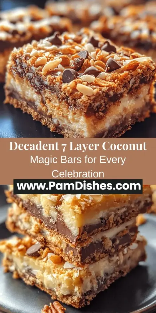 Indulge in the deliciousness of 7 Layer Coconut Magic Bars, a layered dessert perfect for every occasion! With a crunchy graham cracker crust and layers of chocolate, coconut, butterscotch, and nuts, these bars offer a delightful mix of textures and flavors. Easy to make, they're ideal for potlucks or family gatherings. Try this recipe and bring a little magic to your dessert table! #CoconutMagicBars #DessertRecipes #Baking #SweetTreats #LayeredDesserts #EasyBaking