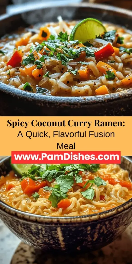 Discover the delightful fusion of flavors in this Spicy Coconut Curry Ramen recipe! Combining the creamy richness of coconut milk with the vibrant spices of curry, this dish serves as a comforting meal perfect for any occasion. Ready in under 30 minutes, it features fresh vegetables and chewy ramen noodles for a quick and nutritious dinner. Elevate your weeknight meals with this flavorful twist on a classic! #Ramen #CoconutCurry #FusionFood #QuickRecipes #HealthyEating #ComfortFood