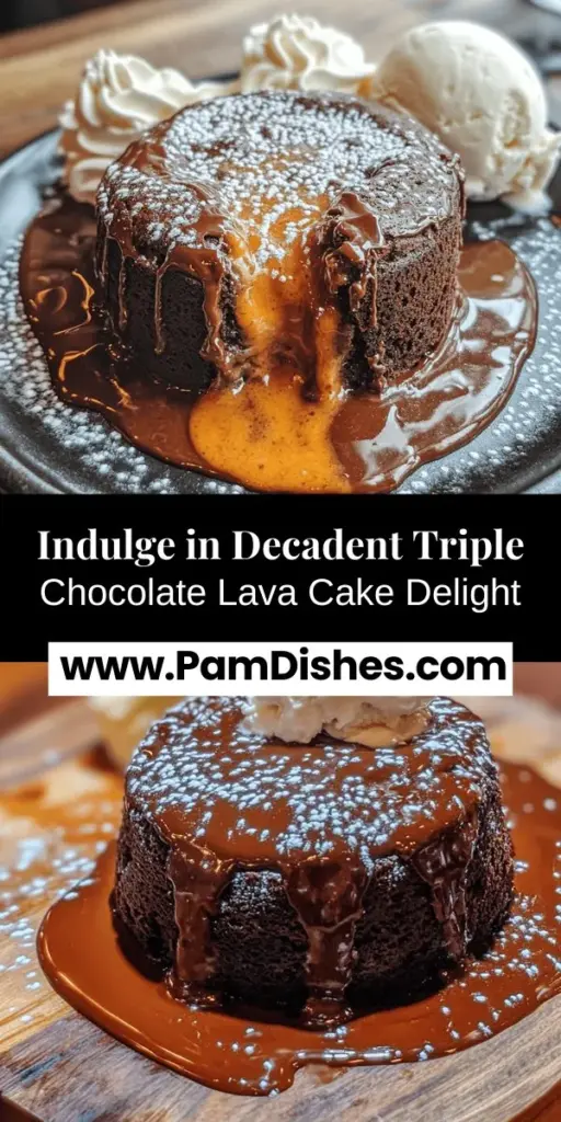 Dive into the heavenly world of desserts with this Decadent Triple Chocolate Lava Cake recipe! Perfectly baked with a firm exterior and a gooey, molten center, this indulgent treat is a chocolate lover's dream. Discover the secret ingredients and step-by-step instructions to create this show-stopping dessert that’s sure to impress at any occasion! Elevate your baking skills and savor every delicious bite. #LavaCake #ChocolateDessert #BakingRecipe #SweetTreats #IndulgentDesserts #Yummy #Foodie