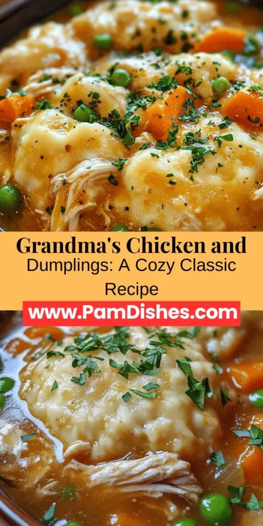 Warm up your kitchen with Grandma's Hearty Chicken and Dumplings, a timeless comfort food that brings families together. This heartwarming dish features tender chicken, fluffy dumplings, and vibrant peas, creating a meal filled with rich flavors and nostalgic memories. Whether it's a chilly day or a family gathering, this recipe is perfect for nourishing both body and soul. Discover the step-by-step guide to create your own loved-filled weekend feast! #ChickenAndDumplings #ComfortFood #FamilyRecipes #HomeCooking #NostalgicRecipes #HeartyMeals