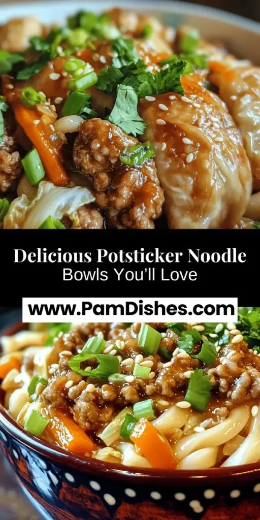 Discover the delicious fusion of potstickers and noodles in these irresistible potsticker noodle bowls! Perfect for a cozy dinner or a casual gathering, this recipe lets you customize with your favorite proteins and fresh vegetables. Enjoy the delightful crunch of potstickers combined with chewy udon noodles, all bathed in savory sauces and spices. Treat yourself and loved ones to a comforting meal that's both tasty and nutritious. #PotstickerNoodleBowls #ComfortFood #QuickDinner #AsianCuisine #Foodie #MealPrep #HealthyEating