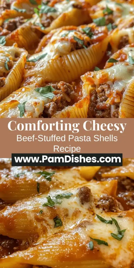 Indulge in the ultimate comfort food with Cheesy Beef-Stuffed Pasta Shells, a family favorite that's both satisfying and nutritious. These large pasta shells are filled with a rich mixture of seasoned ground beef and a blend of creamy cheeses, all smothered in a tasty marinara sauce. Perfect for busy weeknights or special occasions, this dish is a crowd-pleaser that offers a delightful balance of flavors and textures. Get ready to create lasting memories around the dinner table with this delicious recipe!