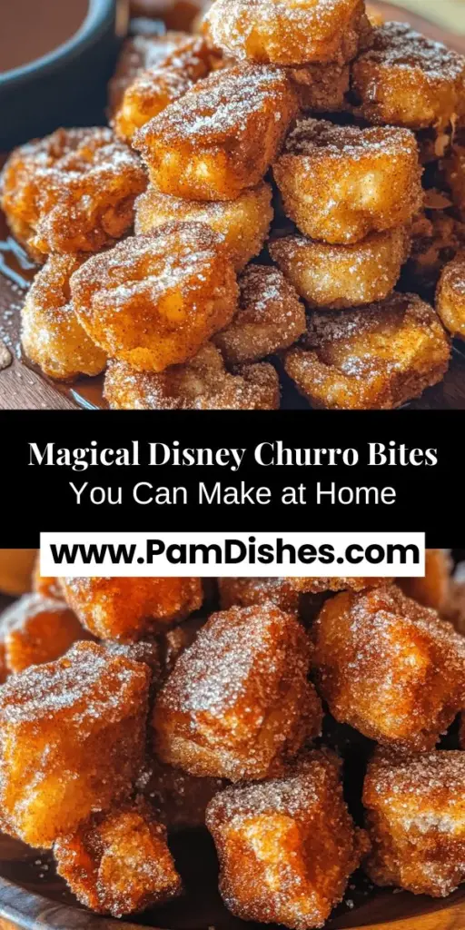 Experience the enchantment of Disney right in your kitchen with these Delicious Disney Churro Bites! Easy to make and irresistibly tasty, these cinnamon and sugar-coated treats will transport you to the happiest place on Earth. Perfect for family gatherings or sweet cravings, they combine a rich history with fun culinary adventure. Create magical memories as you fry and enjoy these delightful bites together! #Churros #DisneyTreats #HomemadeGoodness #SweetRecipes #DessertIdeas