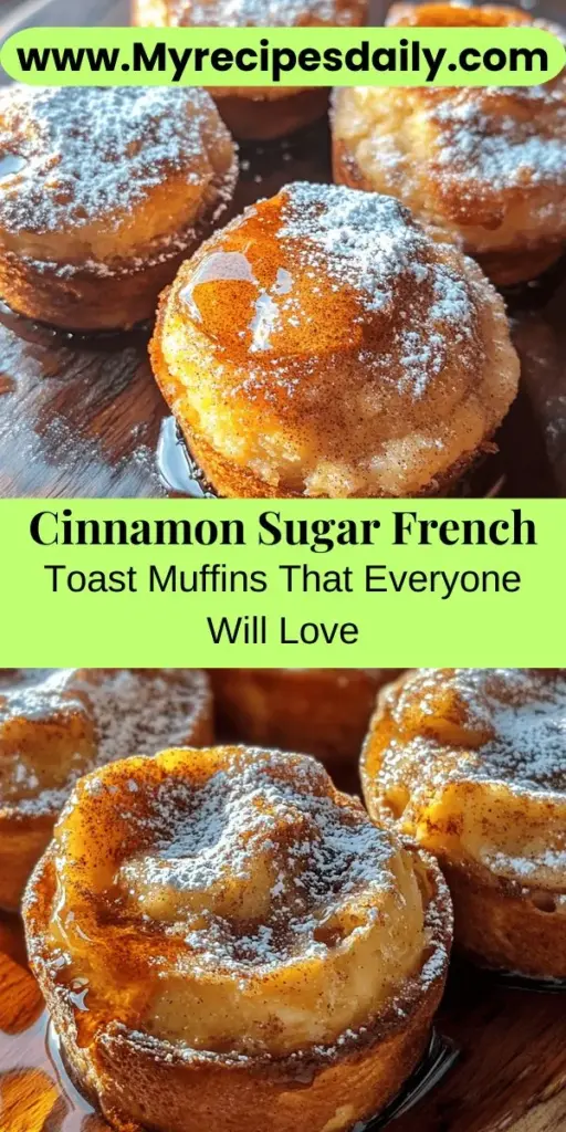 Start your day with a delightful twist on a classic breakfast! These Cinnamon Sugar French Toast Muffins are easy to make and perfect for busy mornings or cozy brunches. With a crispy cinnamon-sugar topping and a soft, custardy center, each muffin captures the comforting flavors of traditional French toast. Serve them with syrup or fruit for an indulgent treat everyone will love. Try this recipe and elevate your breakfast game! #FrenchToastMuffins #BreakfastIdeas #BakingJoy #ComfortFood #EasyRecipes