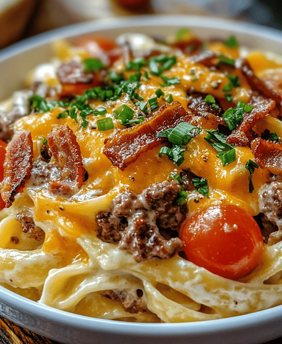 If you’re in search of a dish that perfectly combines comfort food with a burst of flavor, look no further than Loaded Bacon Cheeseburger Alfredo Pasta. This recipe takes the beloved elements of a classic cheeseburger and transforms them into a creamy, decadent pasta dish that will leave your taste buds dancing with delight. Imagine al dente fettuccine enveloped in a rich Alfredo sauce, layered with seasoned ground beef, crispy bacon, and topped with fresh tomatoes and green onions. It’s a meal that’s not just filling, but also bursting with savory flavors and satisfying textures.