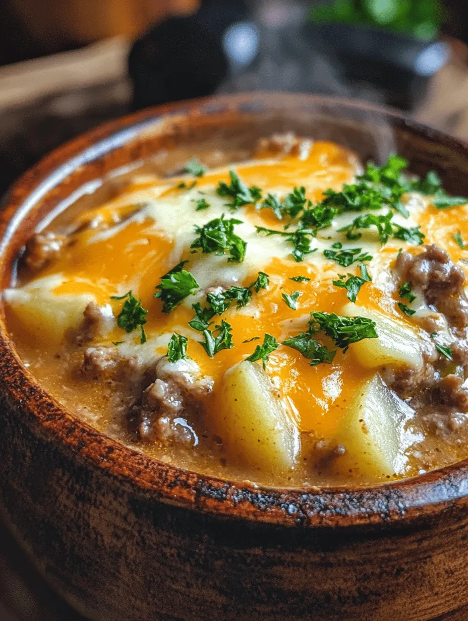 On chilly evenings when comfort food calls, nothing quite hits the spot like a warm bowl of creamy potato hamburger soup. This delightful dish combines the heartiness of ground beef or turkey with the creamy richness of potatoes and dairy, making it a quintessential comfort food that warms both the body and soul. Ideal for family dinners or gatherings with friends, this soup is not only filling but also incredibly satisfying, offering a taste of home-cooked goodness in every spoonful.