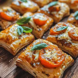 Delve into the delightful world of culinary creativity with our Basil Tomato Puff Pastry Bites. These scrumptious treats combine the fresh flavors of basil and cherry tomatoes with the flaky, buttery goodness of puff pastry. Perfect for parties, gatherings, or a simple snack, this recipe is not only easy to follow but also provides a taste of summer in every bite. Whether you're hosting a casual get-together or simply looking to impress your family with a gourmet-style appetizer, these basil tomato puff pastry bites are sure to be a hit.