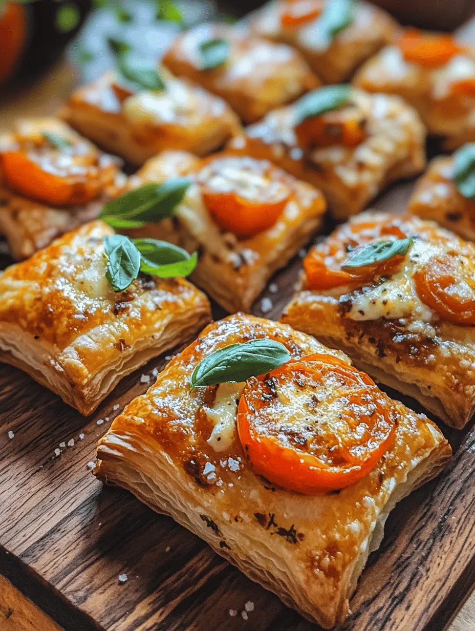 Delve into the delightful world of culinary creativity with our Basil Tomato Puff Pastry Bites. These scrumptious treats combine the fresh flavors of basil and cherry tomatoes with the flaky, buttery goodness of puff pastry. Perfect for parties, gatherings, or a simple snack, this recipe is not only easy to follow but also provides a taste of summer in every bite. Whether you're hosting a casual get-together or simply looking to impress your family with a gourmet-style appetizer, these basil tomato puff pastry bites are sure to be a hit.