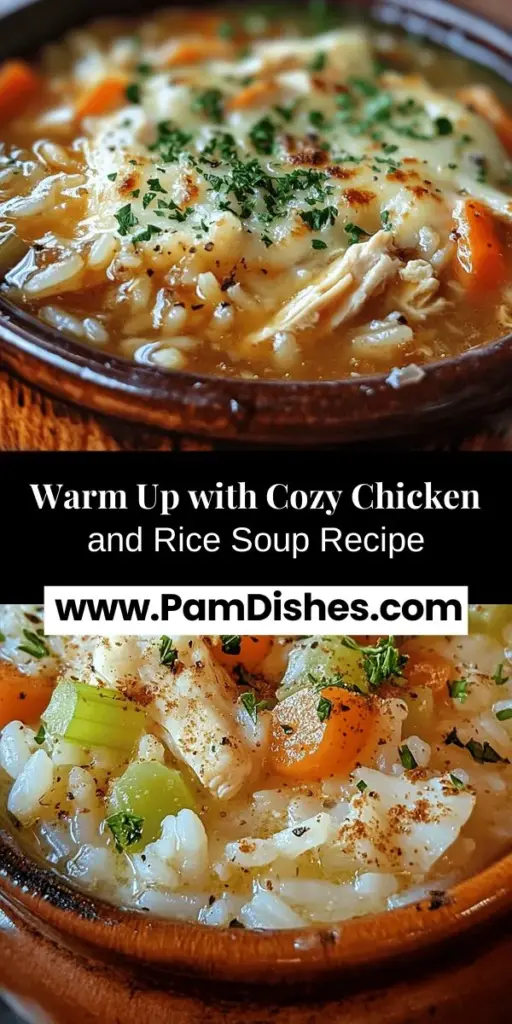 Warm up this autumn with a bowl of Cozy Chicken and Rice Soup, the perfect comfort food for chilly days. This hearty dish combines tender chicken, fluffy rice, and vibrant vegetables to create a delightful blend of flavors that nourish the soul. Packed with protein and vitamins, it’s a wholesome choice for family gatherings. Add greens and a squeeze of lemon for an extra kick. Enjoy sharing this delicious soup with your loved ones! #ChickenSoup #ComfortFood #FallRecipes #HealthyEating #CozyVibes #SoupSeason