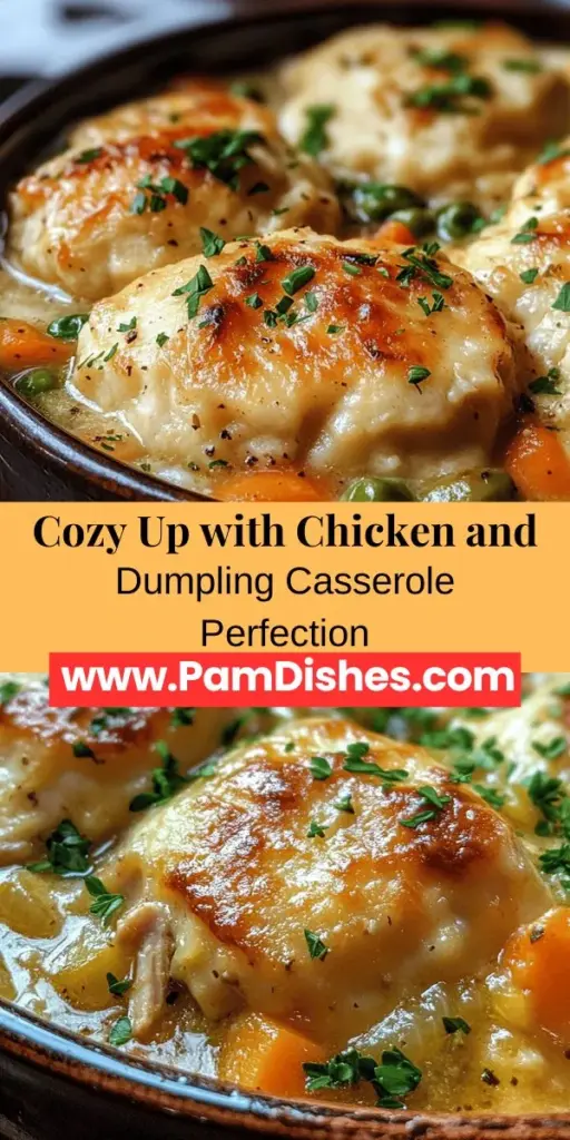 Cozy up this fall with a delicious Chicken and Dumpling Casserole that is sure to warm your heart and feed your family! This one-dish wonder combines tender chicken, colorful vegetables, and fluffy dumplings for a comforting meal. Perfect for gatherings or a satisfying weeknight dinner, this recipe is easy to prepare and packed with flavors. Discover step-by-step instructions and tips to make this cozy classic a family favorite. #Casserole #ComfortFood #FamilyDinner #FallRecipes #CozyEats