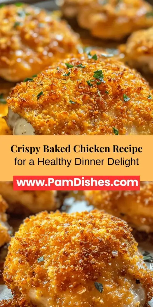 Discover the irresistible Crunchy Delight Baked Crispy Chicken, a healthy and delicious oven-baked alternative to fried chicken. This family-friendly dish features juicy chicken thighs marinated in buttermilk and coated with a crunchy panko crust, perfect for weeknight dinners or gatherings. Elevate your meal with tasty sides and dips for a complete experience everyone will love. Enjoy crunch without the guilt! #BakedChicken #HealthyRecipes #ComfortFood #FamilyDinner #CrunchyChicken #HomeCooking #DinnerIdeas