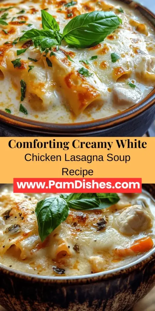 Warm up your evenings with this delicious Creamy White Chicken Lasagna Soup! This innovative recipe combines the rich flavors of lasagna with a comforting creamy soup, featuring tender chicken, rich cheeses, and lasagna noodles. Perfect for a cozy weeknight dinner or impressive enough for guests, it's easy to prepare and packed with nourishment. Give it a try for a delightful twist on a classic! #lasagnasoup #comfortfood #chickensoup #easyrecipes #homemadefood