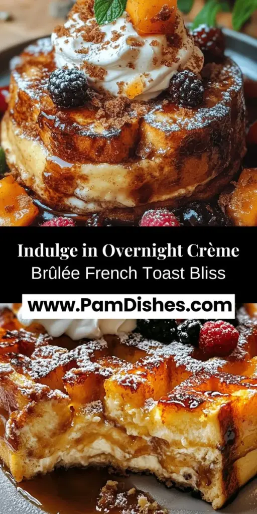 Start your mornings with a decadent twist on breakfast: Overnight Crème Brûlée French Toast! This indulgent recipe combines the richness of creamy custard with the crispy caramelized sugar topping we all love. Perfect for family gatherings or special celebrations, this dish can be prepared the night before, allowing you to relax while it bakes. Just slice, soak, and savor the deliciousness! #FrenchToast #BrunchIdeas #IndulgentBreakfast #OvernightRecipes #CrèmeBrûlée