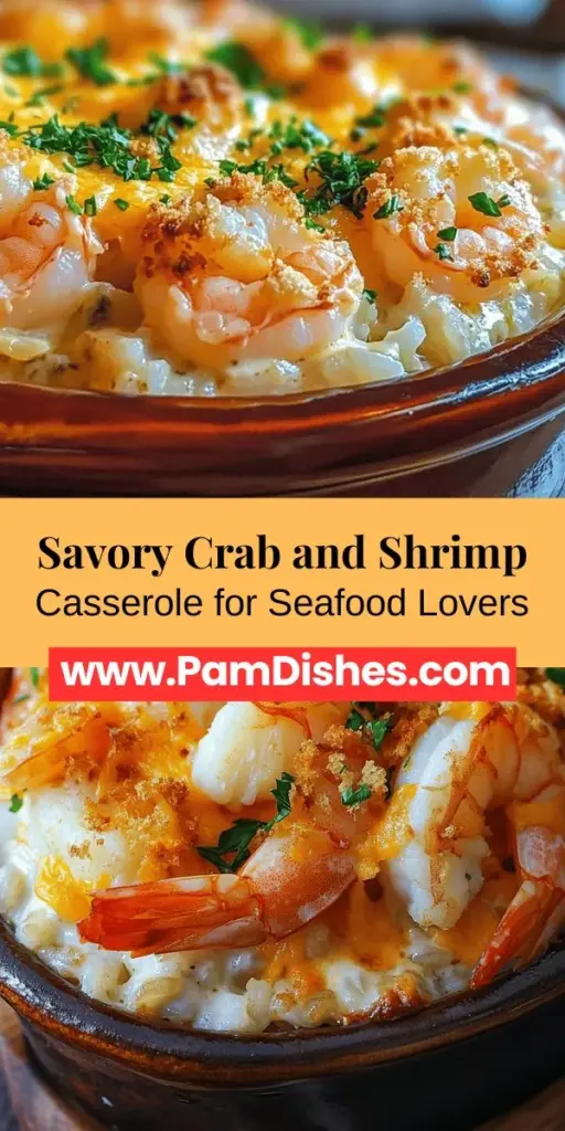 Discover the Coastal Delight: Crab and Shrimp Casserole, a perfect blend of fresh seafood flavors that will make your meals unforgettable. With tender crab and succulent shrimp in a rich, creamy base, this dish is ideal for both family dinners and special occasions. Easy to prepare and deliciously satisfying, it's a celebration of coastal cuisine that brings warmth to your table. Try it and impress your loved ones today! #SeafoodCasserole #Crab #Shrimp #ComfortFood #DinnerRecipes #CoastalCuisine #Foodie